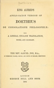King Alfred's Anglo-Saxon version of Boethius De consolatione philosophiae